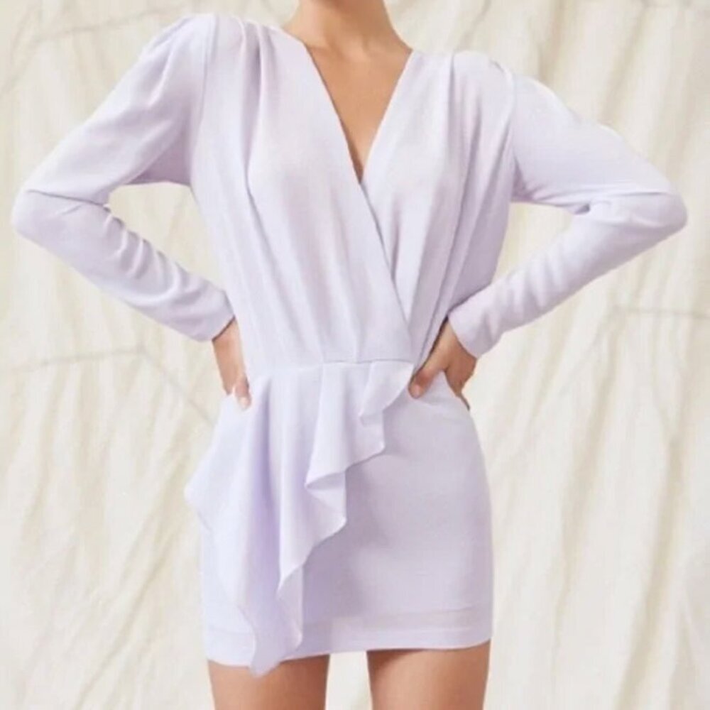 IRO Oak Dress Size 12 Light Purple Lavender Lilac Ruffle Surplice V Neck $400
